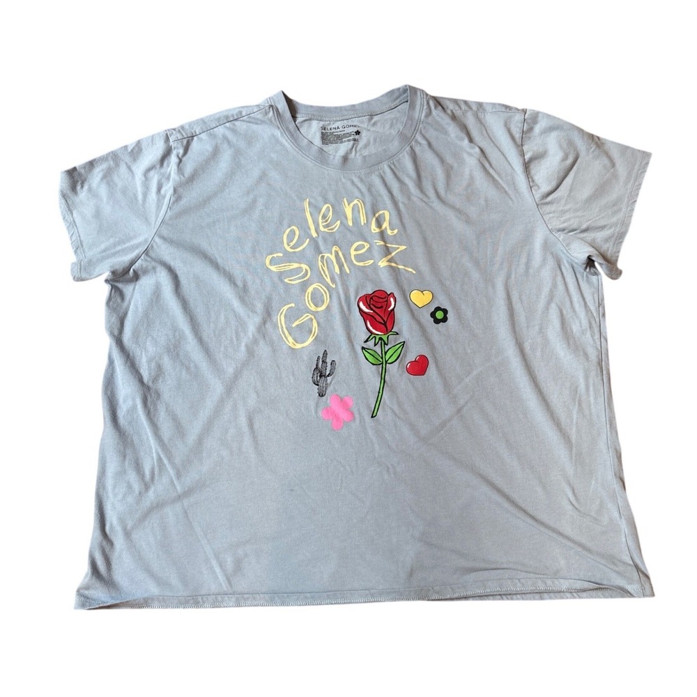 Selena Gomez Graphic Tee Women‎ Light Blue Rose Cactus Fan Merch SIZE L/XL